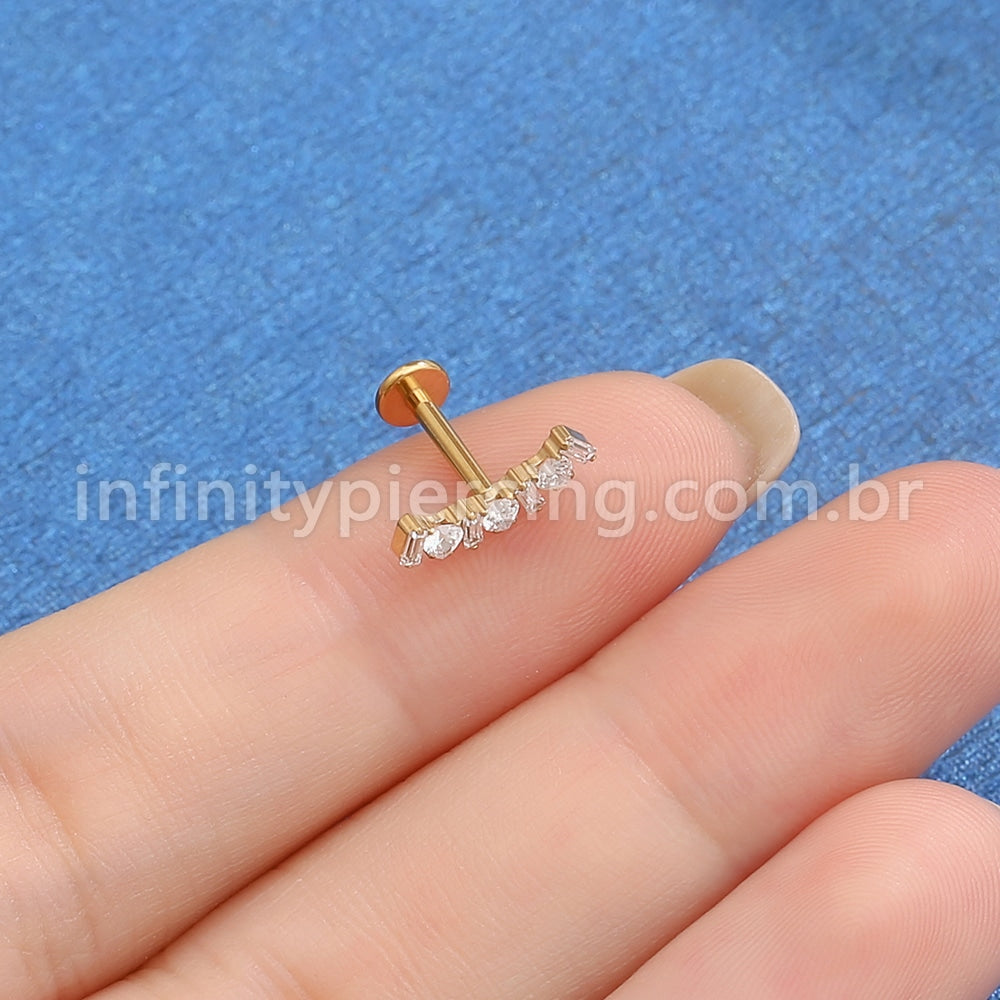 Piercing Labret Titânio Cluster Zircônia Cravejada