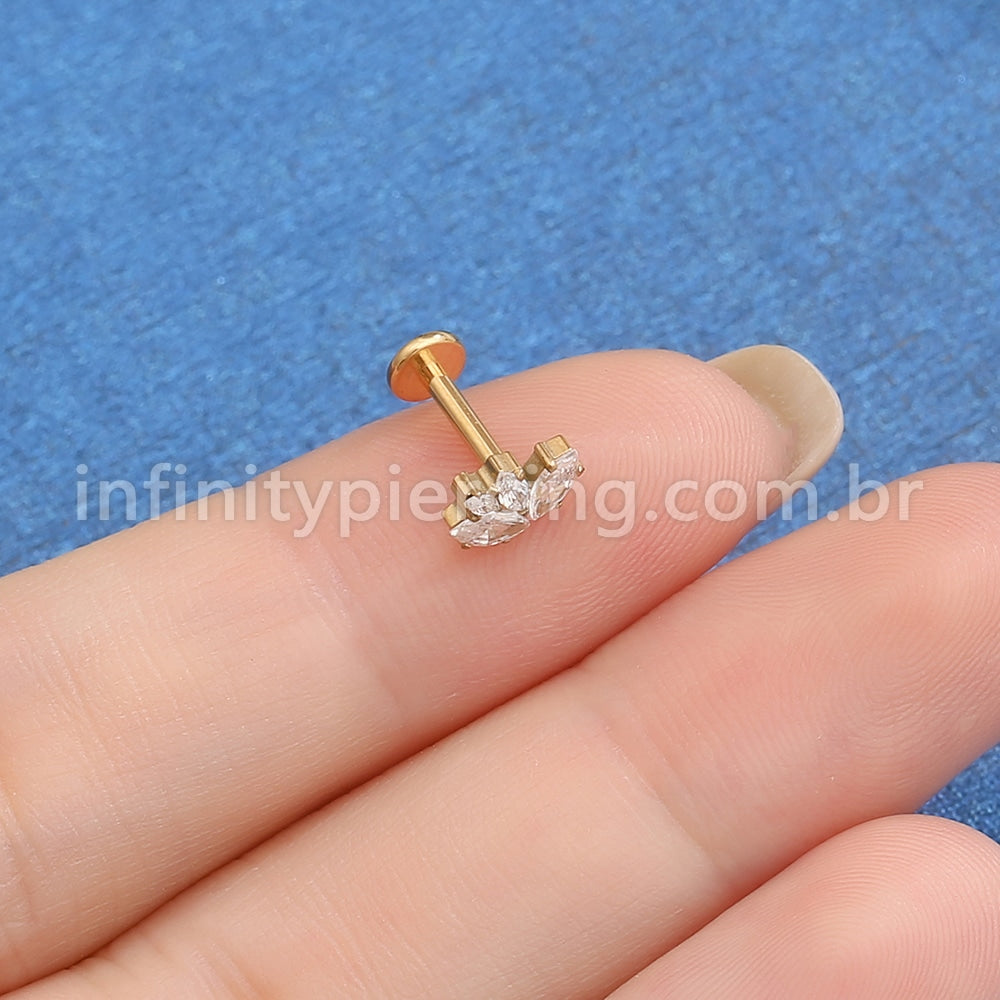Piercing Labret Titânio 4 Pedras Zircônia Cravejada