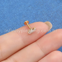 Piercing Labret Titânio 4 Pedras Zircônia Cravejada
