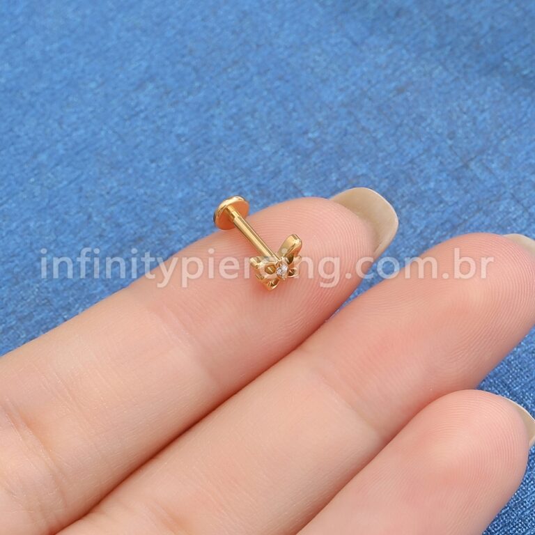 Piercing Labret Titânio Borboleta Com 1 Zircônia Cravejada