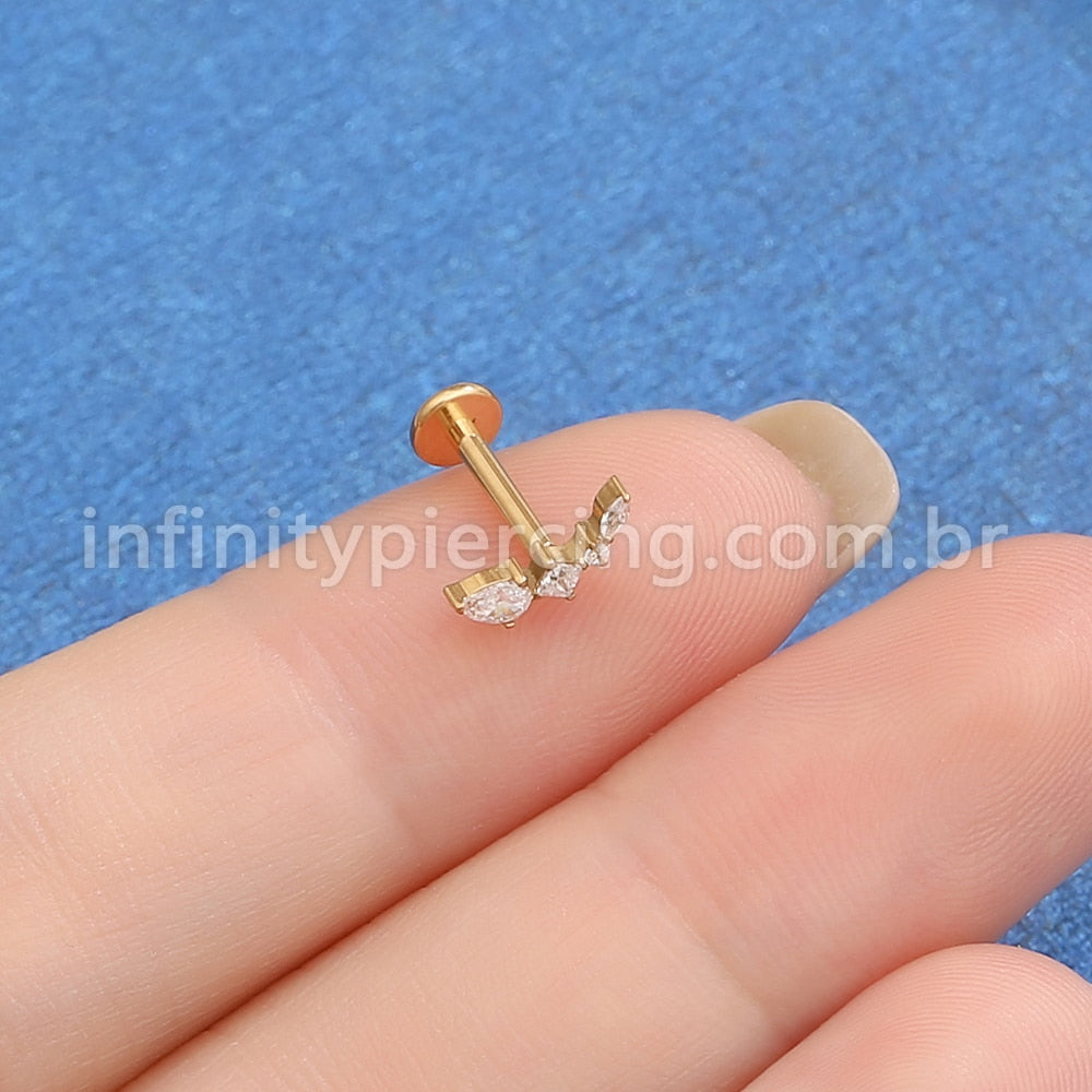 Piercing Labret Titânio Curvo Zircônia Cravejada