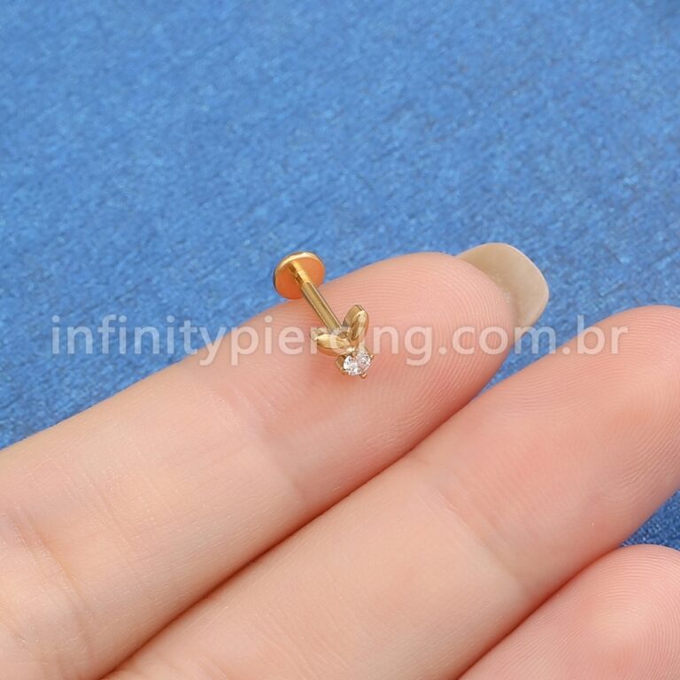 Piercing Labret Titânio Folhinhas Zircônia Cravejada