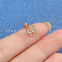 Piercing Labret Titânio Trevo Zircônia Cravejada