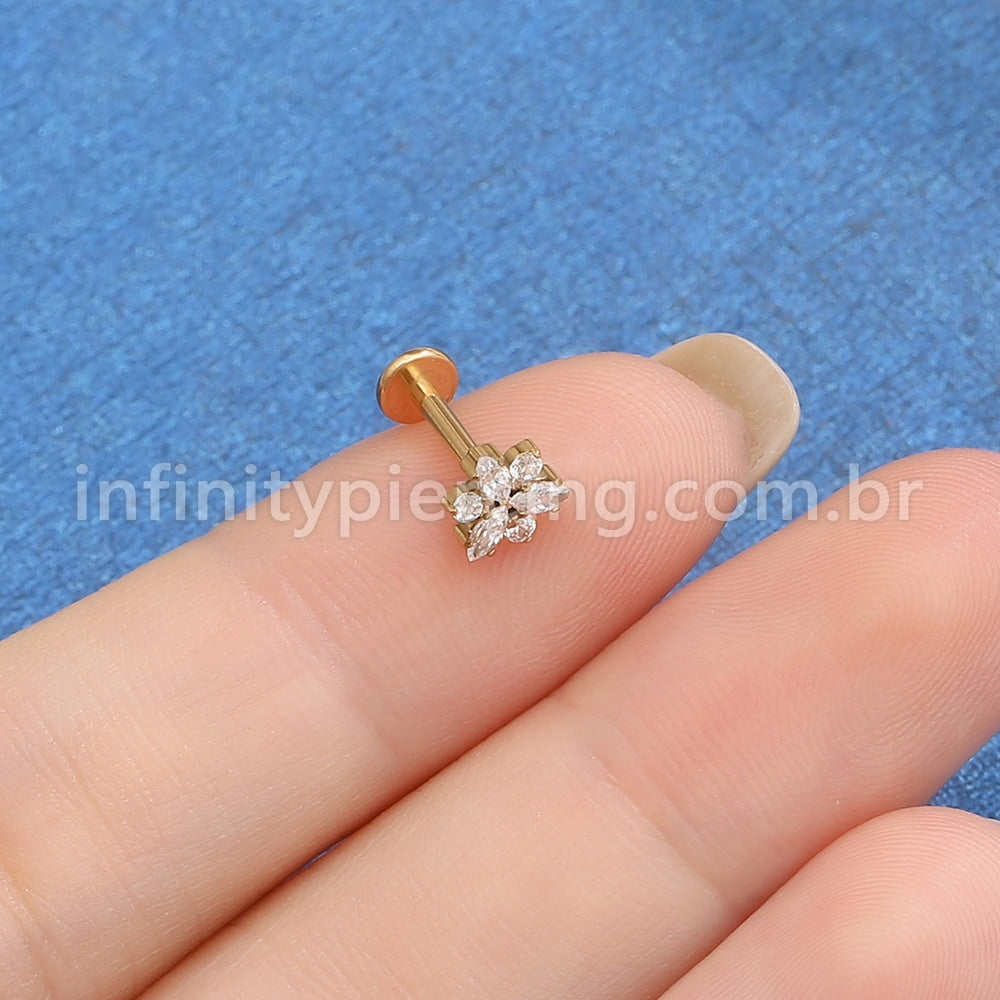 Piercing Labret Titânio Flor Zircônia Cravejada