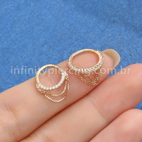 Piercing Argola Segmento Articulado Ouro 14K Com Correntes