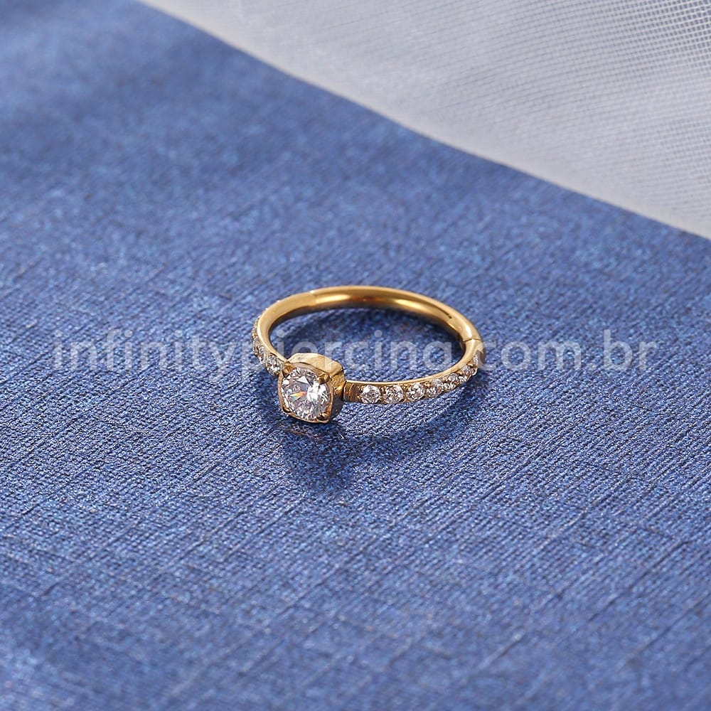 Piercing Argola Segmentada Aço Cirurgico Zircônia Pedra Redonda