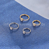 Piercing Argola Segmentada Aço Cirurgico Zircônia Pedra Redonda