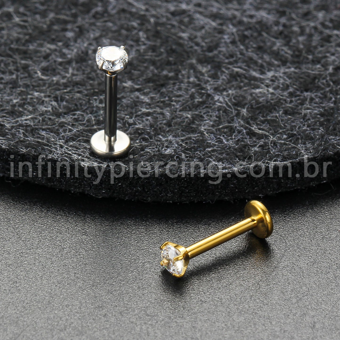 Piercing Labret Titânio Zircônia Ponto De Luz Colorida Rosca Interna