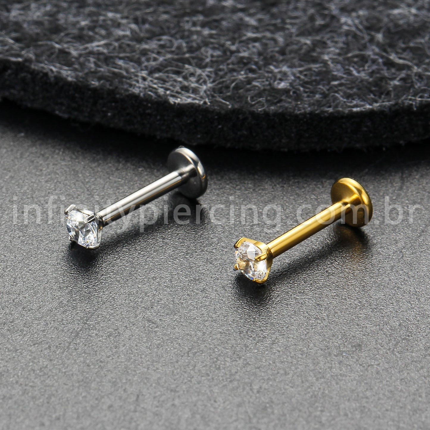 Piercing Labret Titânio Zircônia Ponto De Luz Colorida Rosca Interna