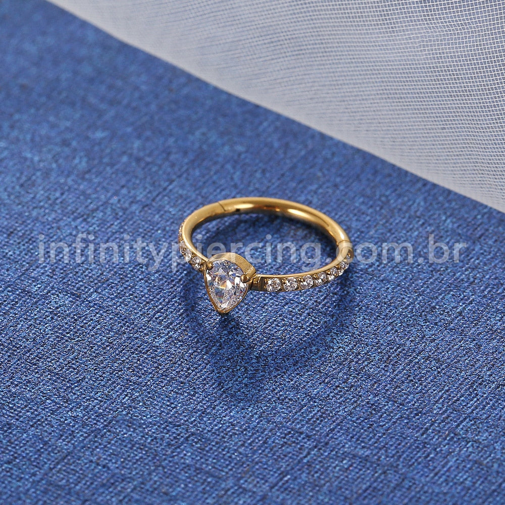 Piercing Argola Titânio Segemento Articulado Zircônia Gota