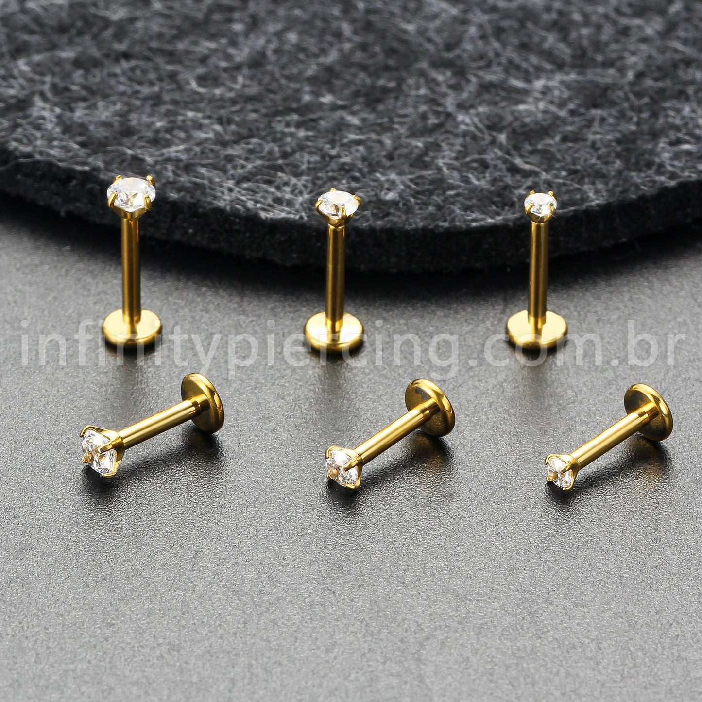 Piercing Labret Titânio Zircônia Ponto De Luz Colorida Rosca Interna