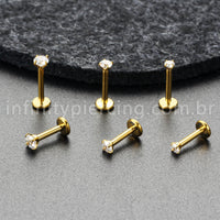 Piercing Labret Titânio Zircônia Ponto De Luz Colorida Rosca Interna