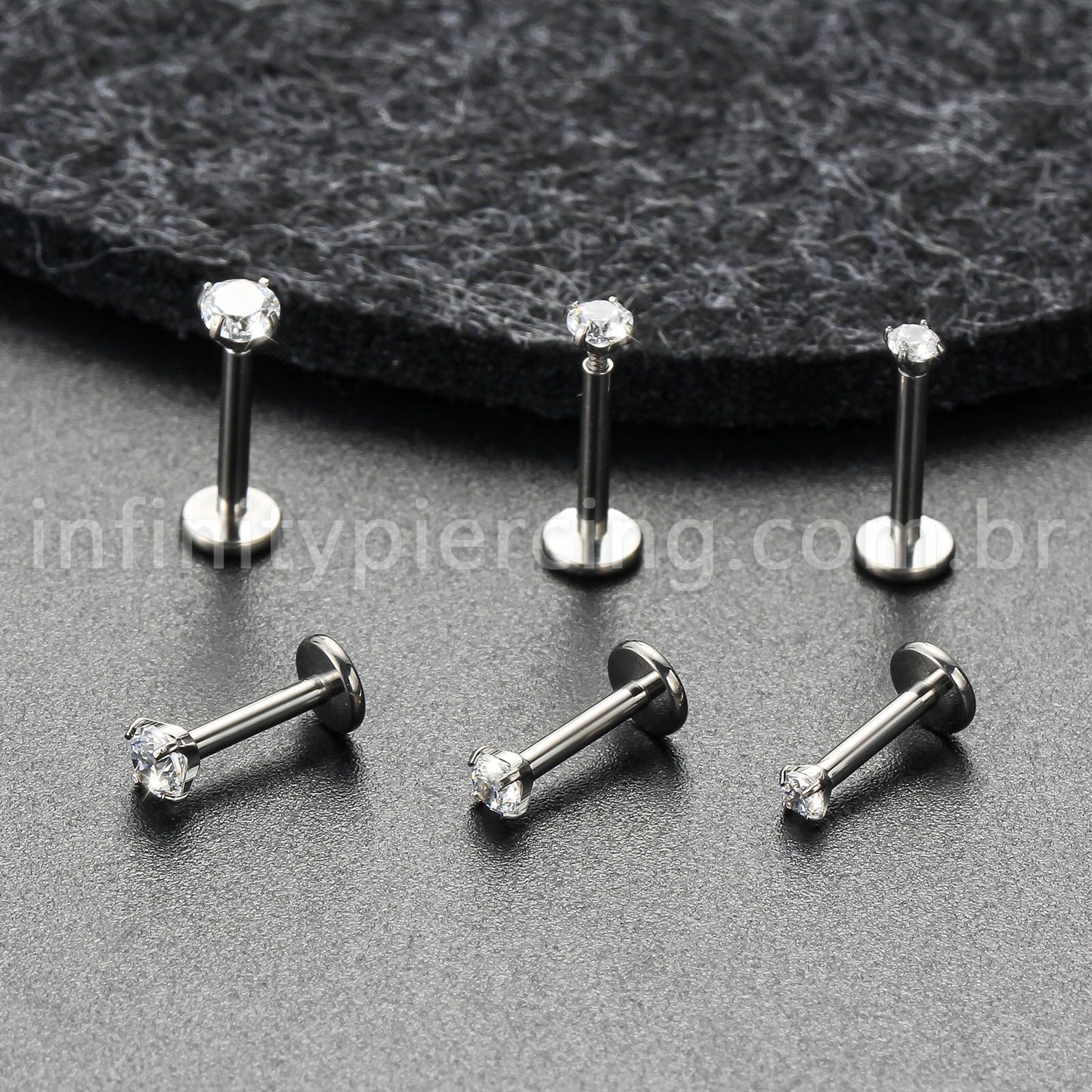 Piercing Labret Titânio Zircônia Ponto De Luz Colorida Rosca Interna