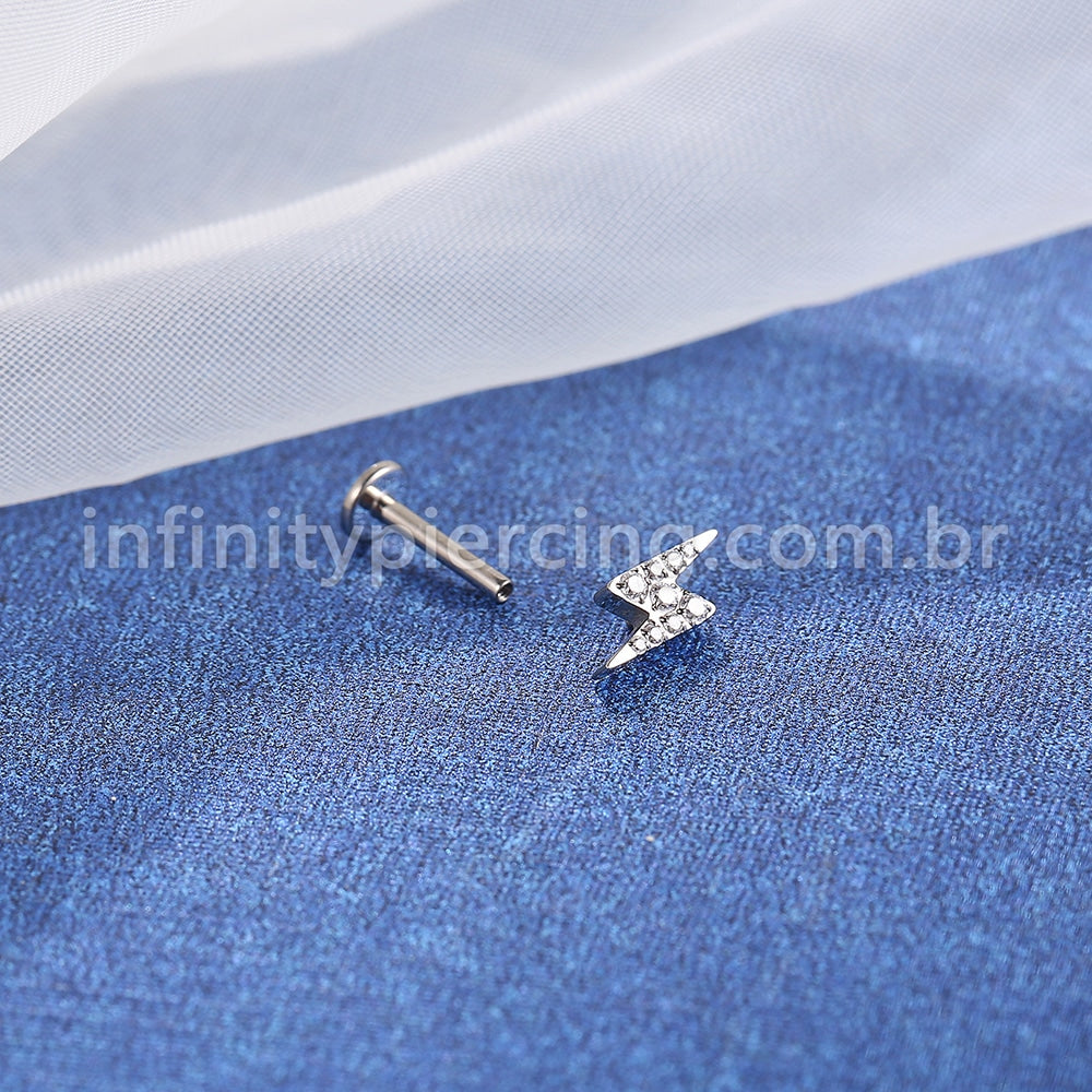 Piercing Labret Titânio Rosca Interna Raio Zircônia Cravejada