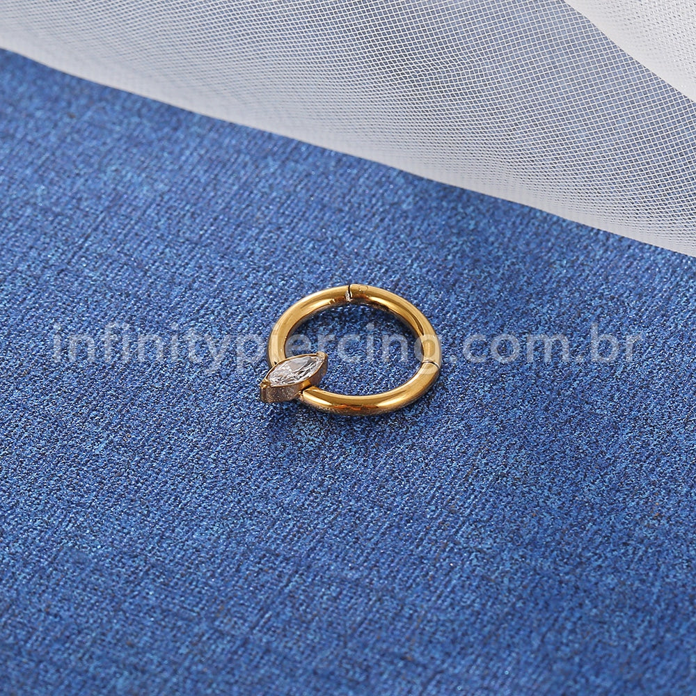 Piercing Argola Titânio Segmento Articulado Zircônia Oval Com Ponta