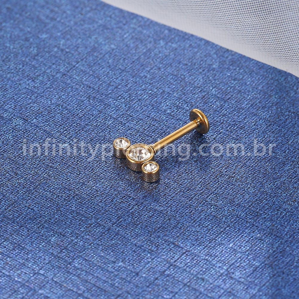 Piercing Labret Invertido Aço Cirúrgico Indiano 3 Zircônia