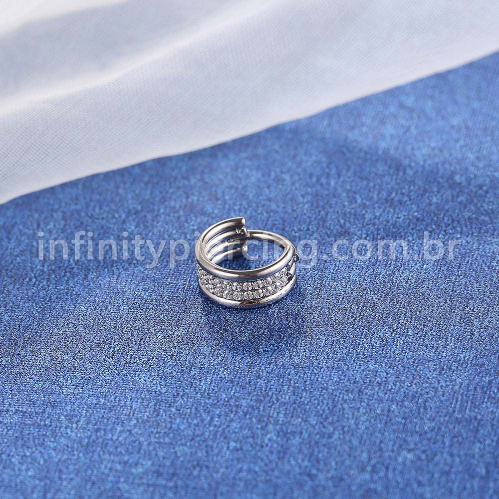 Piercing Argola Titânio Segmento Articulado Dupla Fileira Zircônia Cravejada