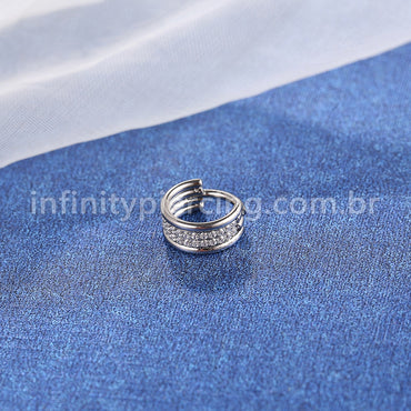 Piercing Argola Titânio Segmento Articulado Dupla Fileira Zircônia Cravejada