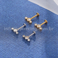 Piercing Labret Invertido Aço Cirúrgico Indiano 3 Zircônia