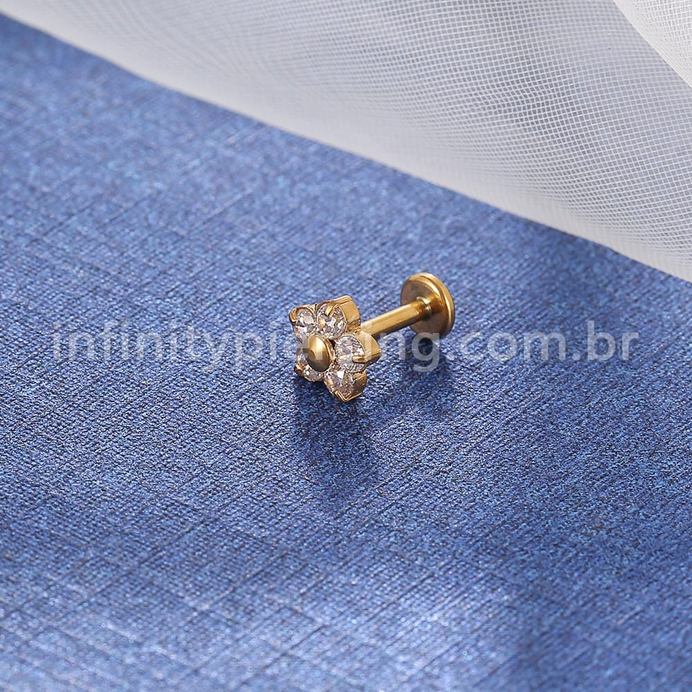 Piercing Labret Aço Cirúrgico Flor Zircônia