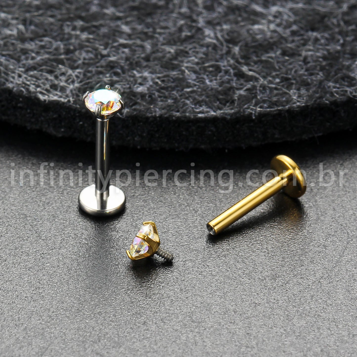 Piercing Labret Titânio Push Pin Zircônia Ponto De Luz Colorida