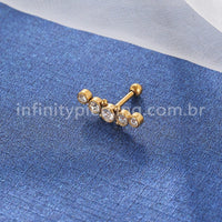 Piercing Minibarbell Aço Cirúrgico 5 Pedras Strass