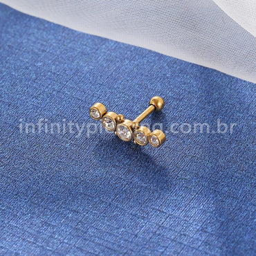 Piercing Minibarbell Aço Cirúrgico 5 Pedras Strass