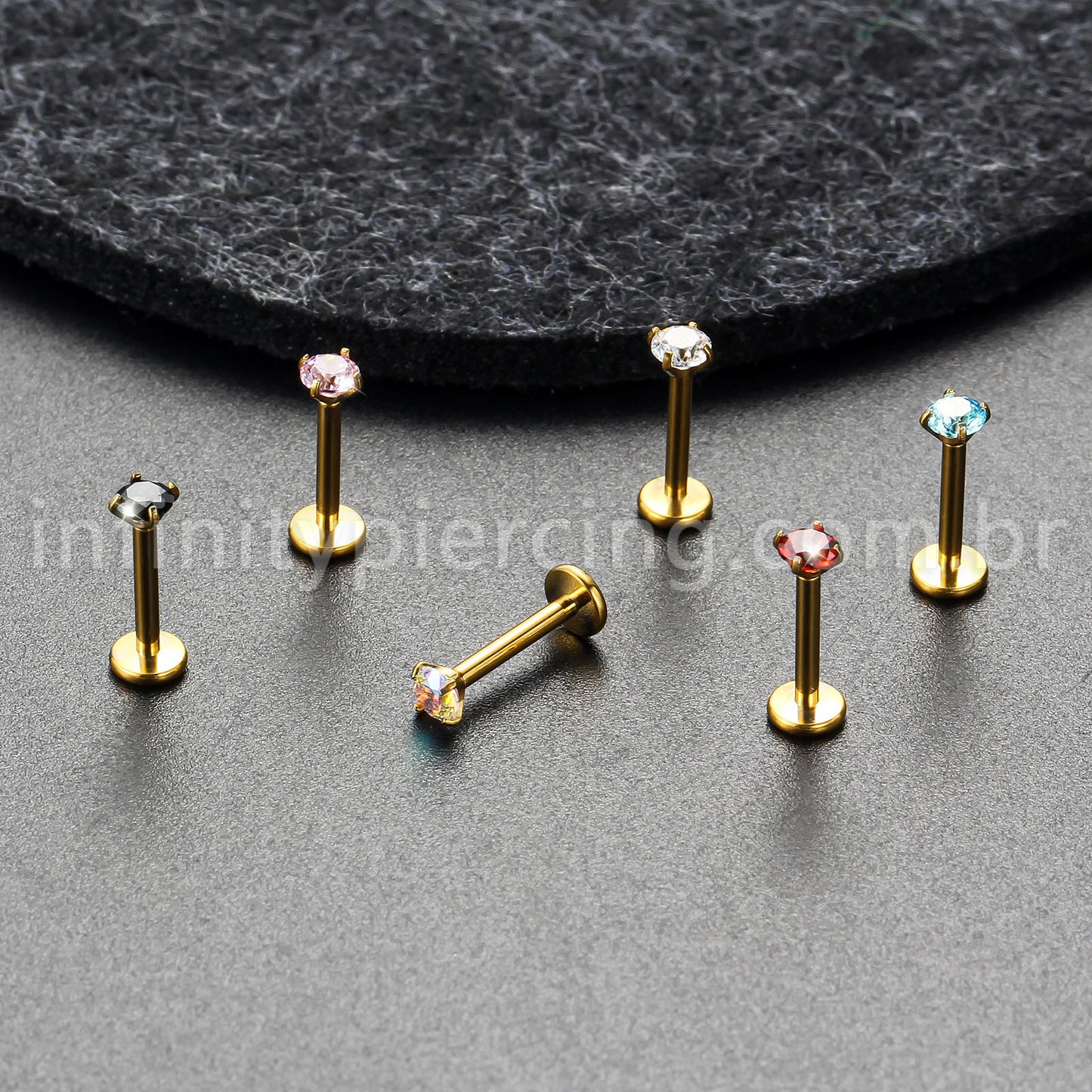 Piercing Labret Titânio Zircônia Ponto De Luz Colorida Rosca Interna
