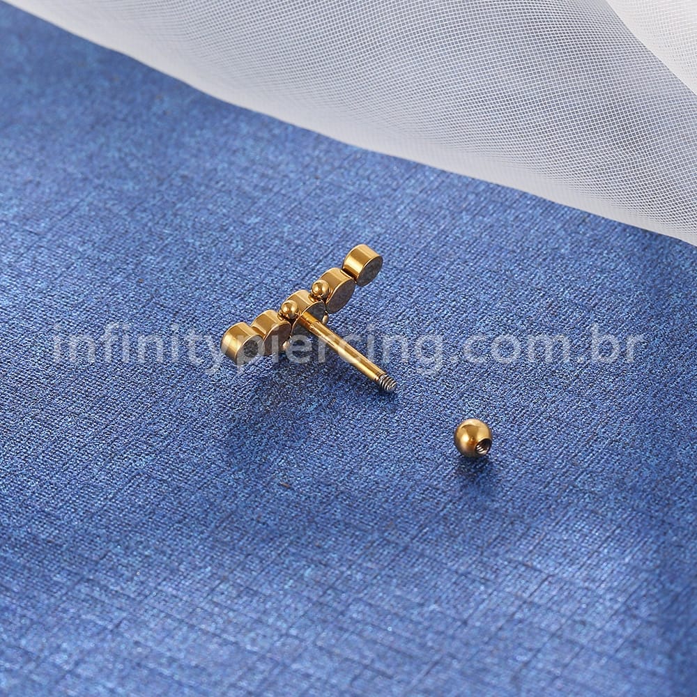Piercing Minibarbell Aço Cirúrgico 5 Pedras Strass