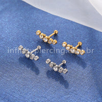 Piercing Minibarbell Aço Cirúrgico 5 Pedras Strass