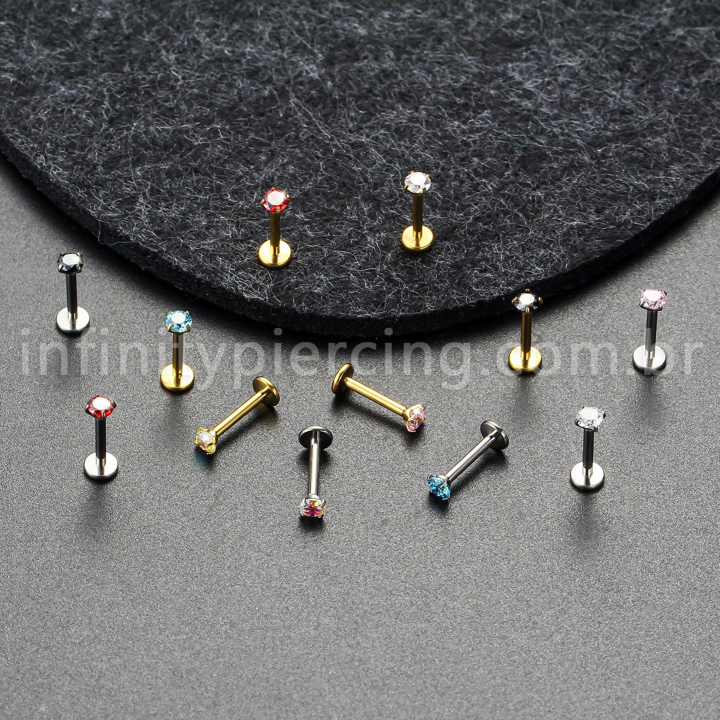 Piercing Labret Titânio Zircônia Ponto De Luz Colorida Rosca Interna
