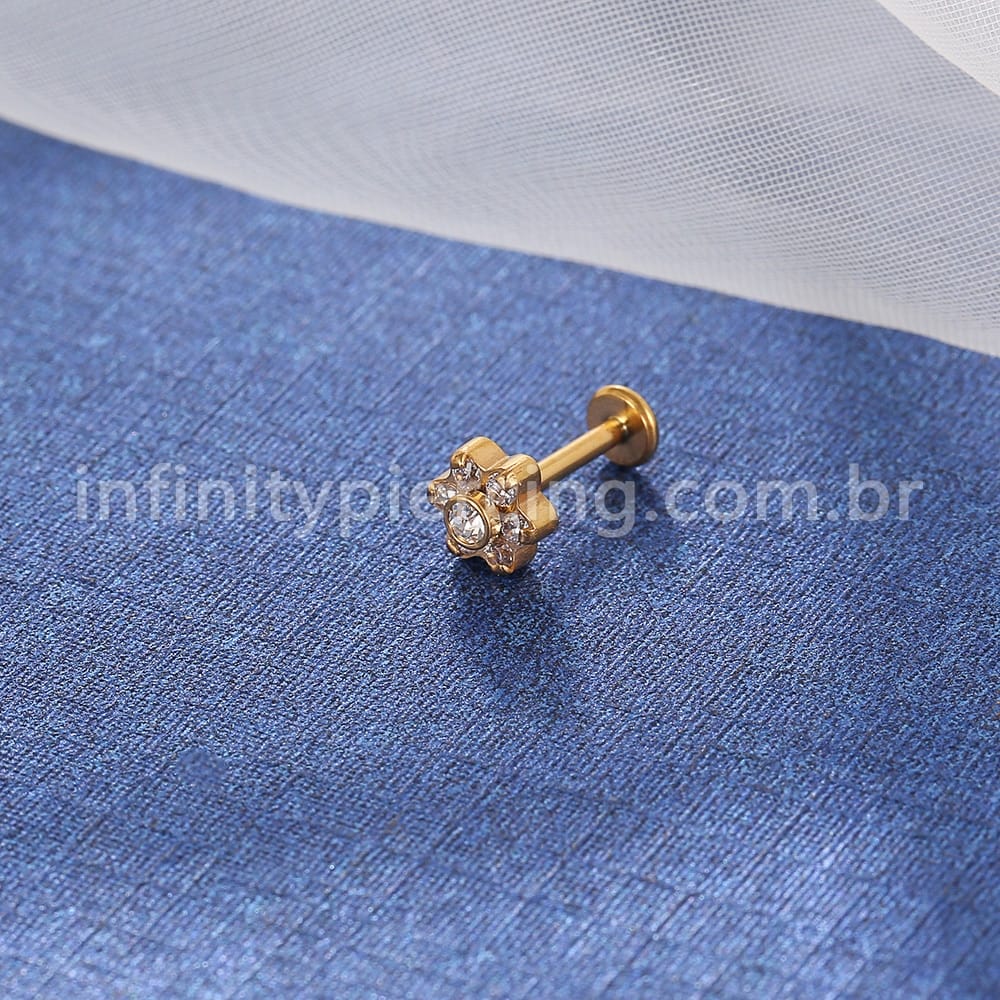 Piercing Labret Aço Cirúrgico Flor Zircônia
