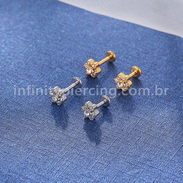 Piercing Labret Aço Cirúrgico Flor Zircônia