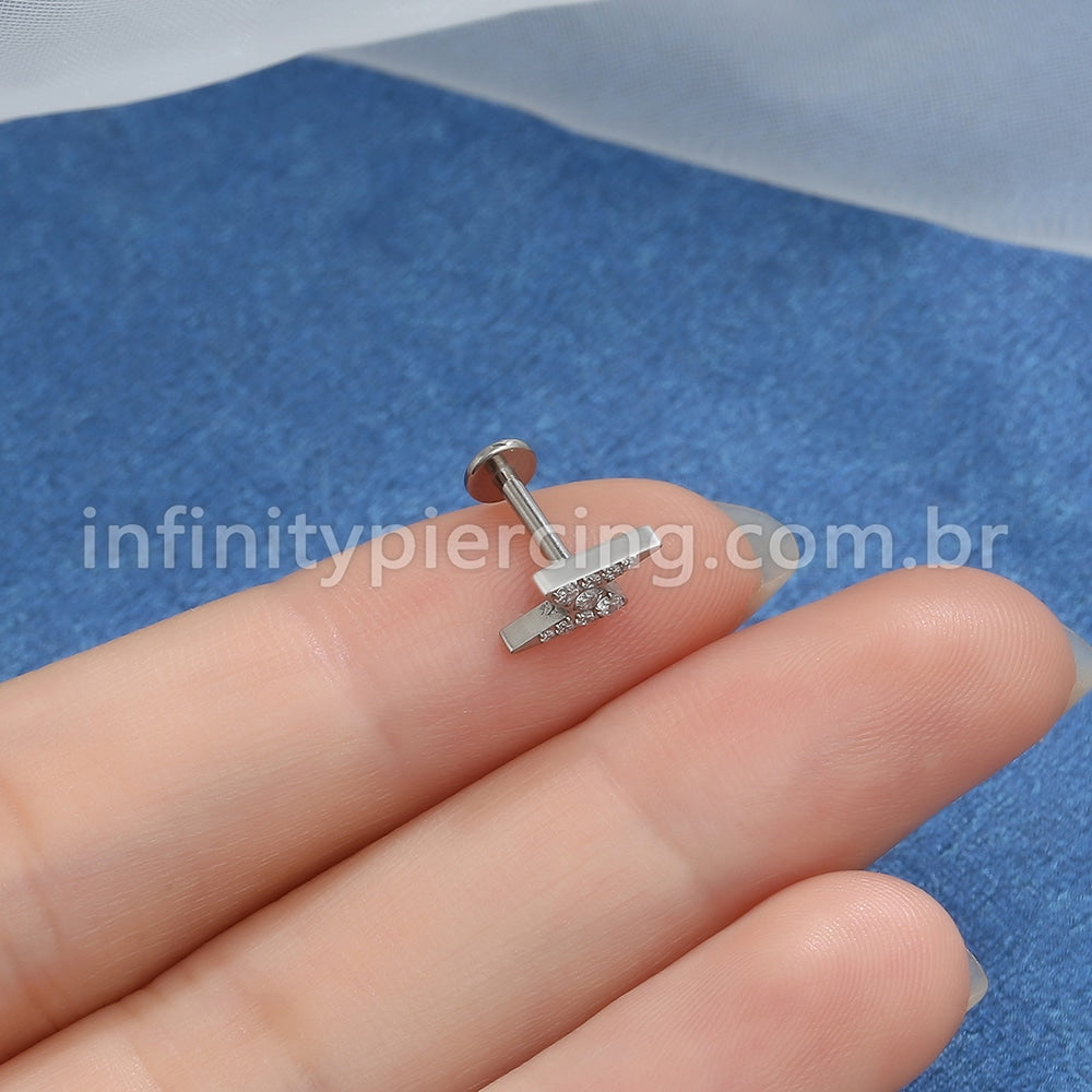 Piercing Labret Titânio Rosca Interna Raio Zircônia Cravejada