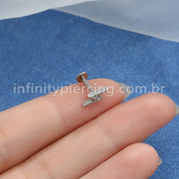 Piercing Labret Titânio Rosca Interna Raio Zircônia Cravejada