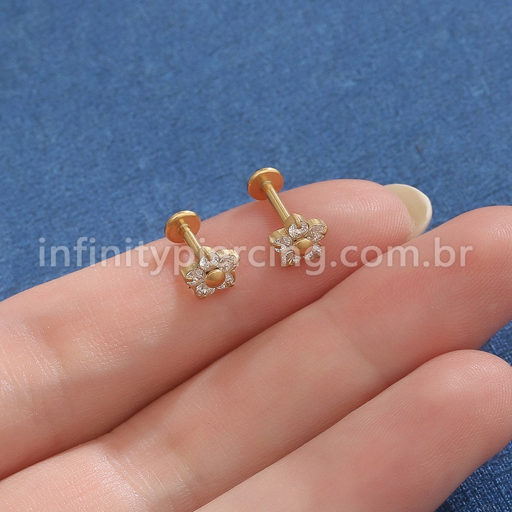Piercing Labret Aço Cirúrgico Flor Zircônia
