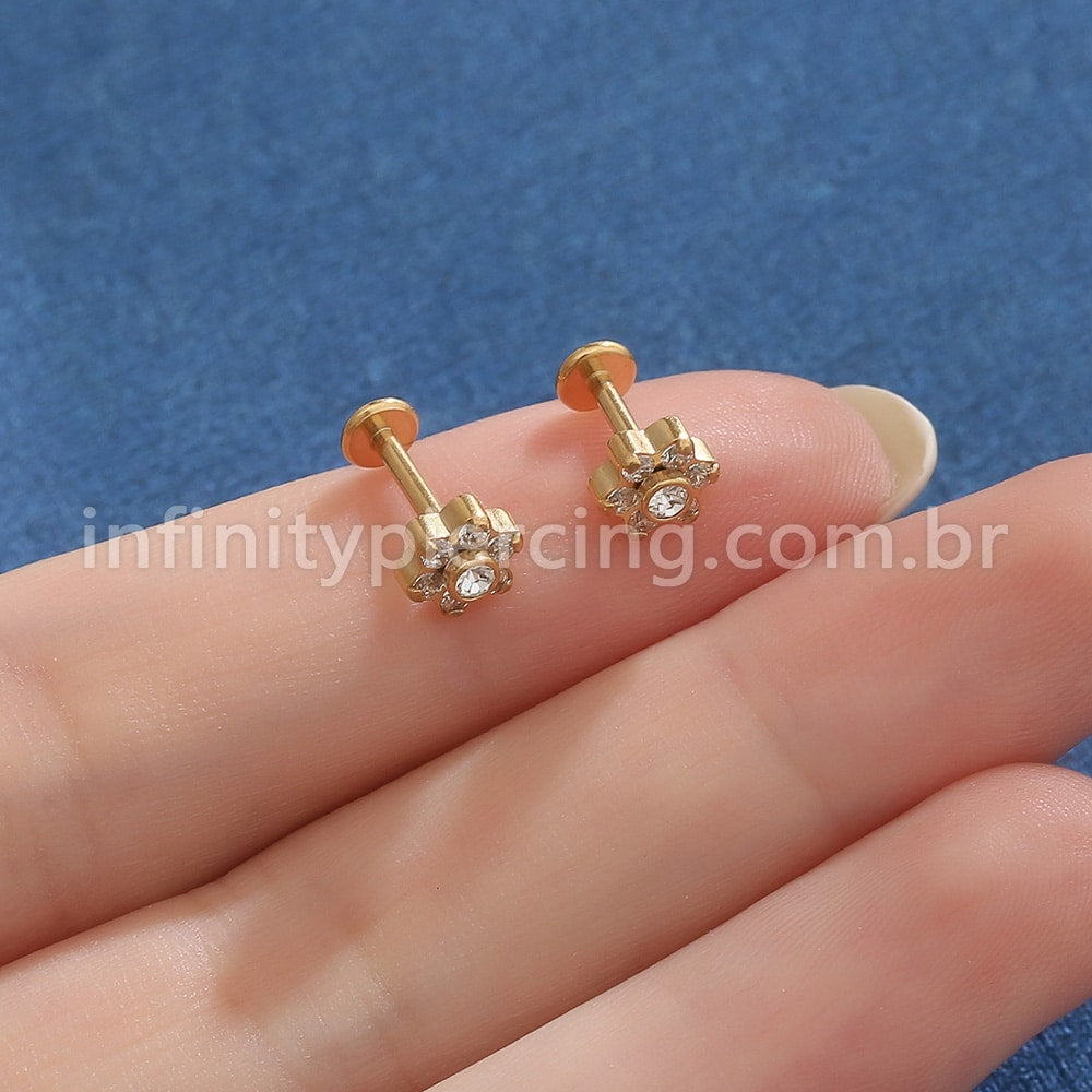 Piercing Labret Aço Cirúrgico Flor Zircônia