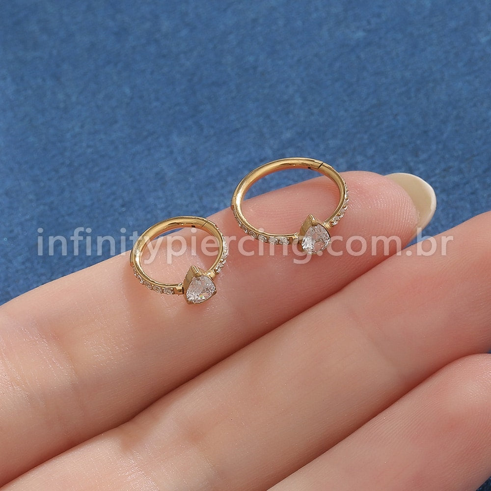 Piercing Argola Titânio Segemento Articulado Zircônia Gota
