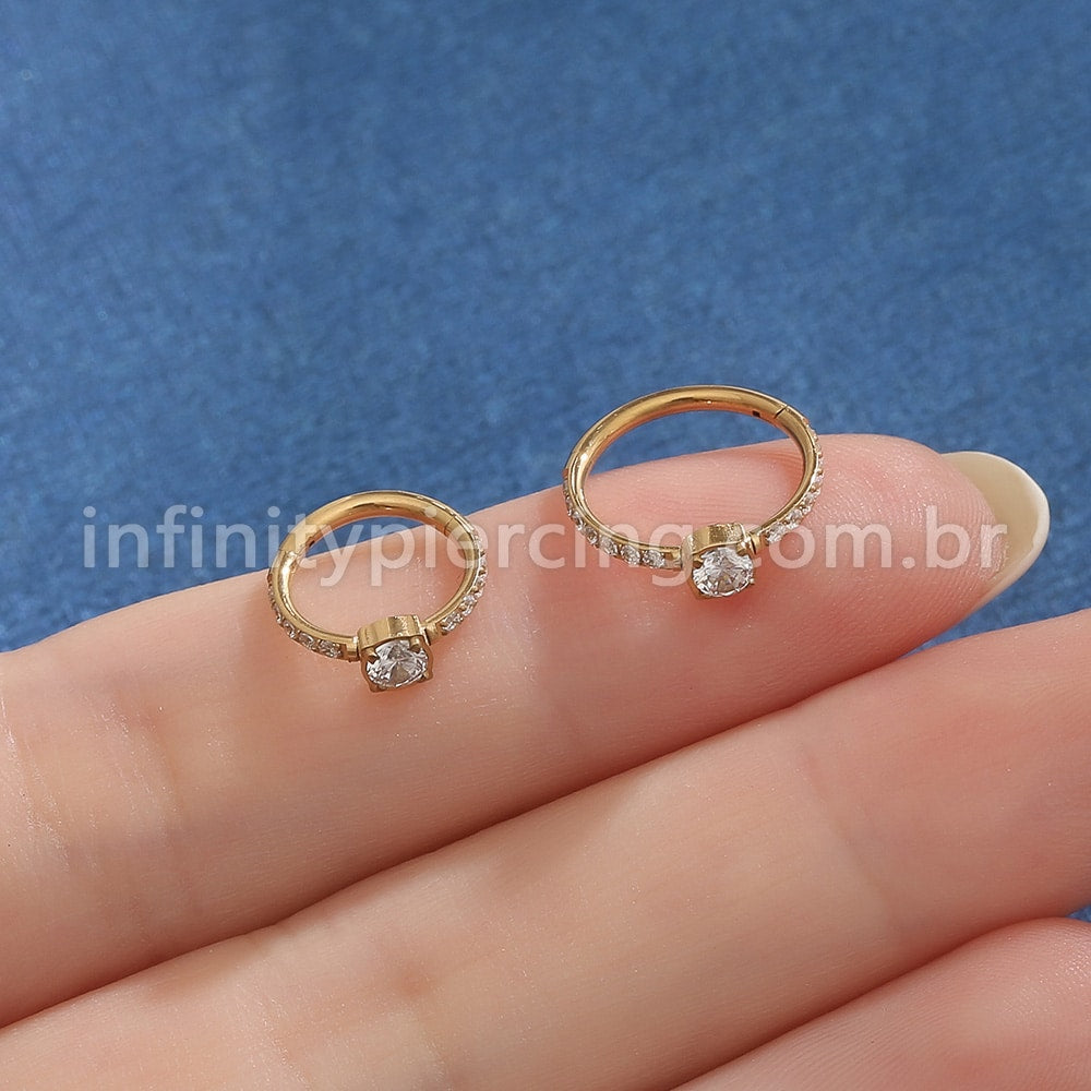 Piercing Argola Segmentada Aço Cirurgico Zircônia Pedra Redonda