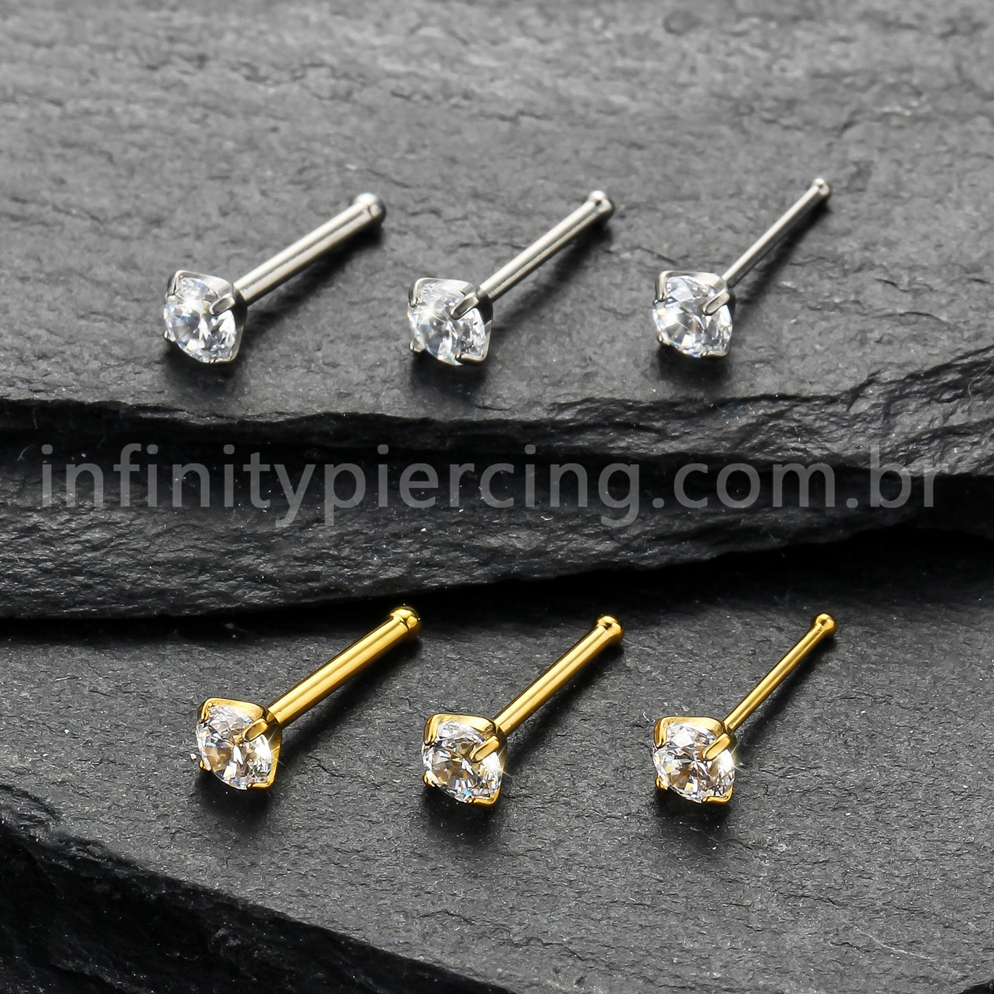 Piercing Nostril Reto Titânio Zircônia Redonda