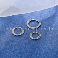 Piercing Argola Titânio Segmento Articulado 2 Fileiras Zircônia