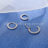 Piercing Argola Titânio Segmento Articulado 2 Fileiras Zircônia
