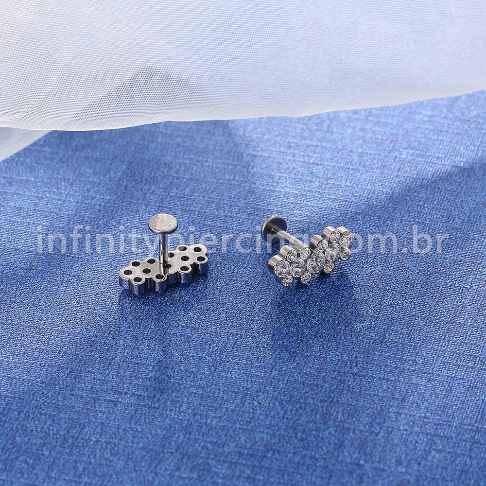 Piercing Labret Titânio Zircônias Cravejadas