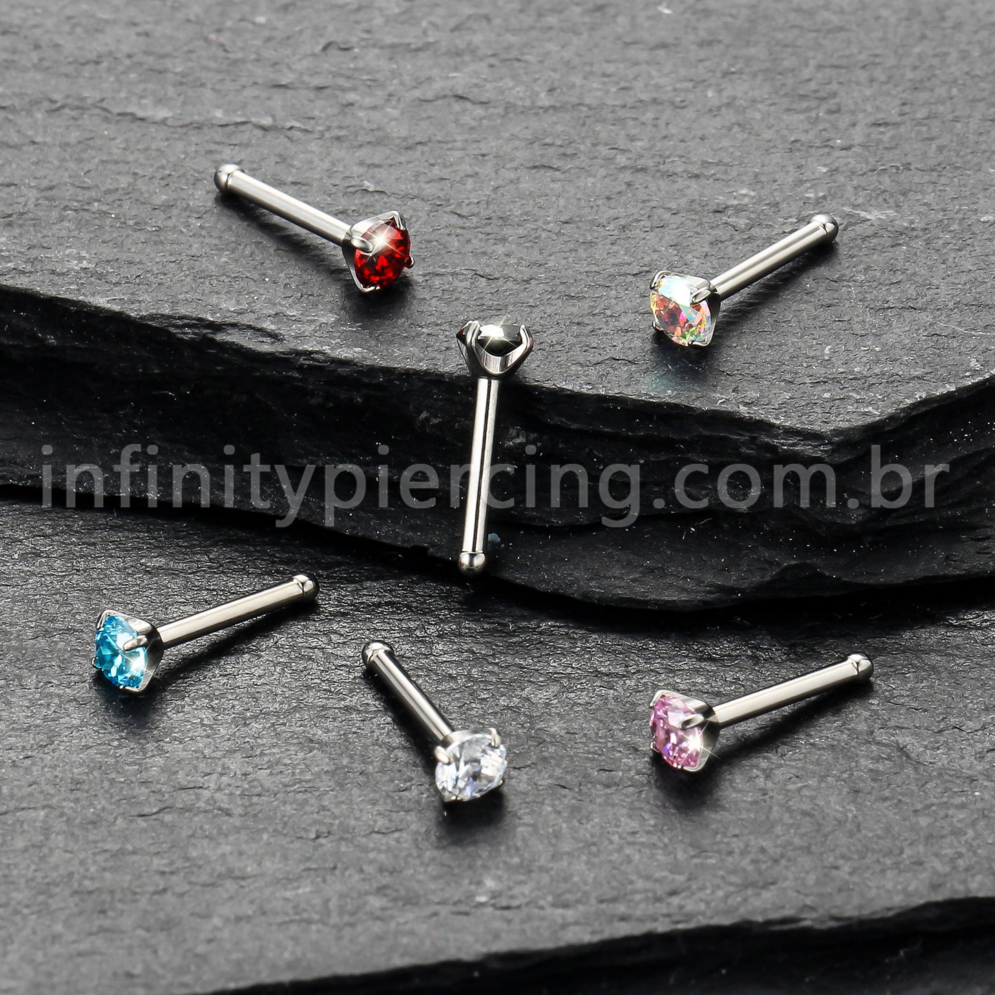 Piercing Nostril Reto Titânio Zircônia Redonda