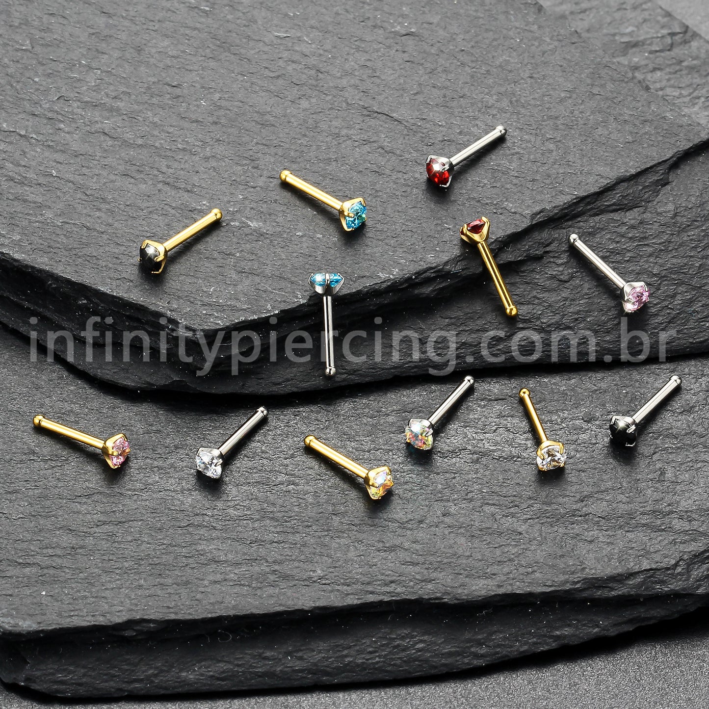 Piercing Nostril Reto Titânio Zircônia Redonda