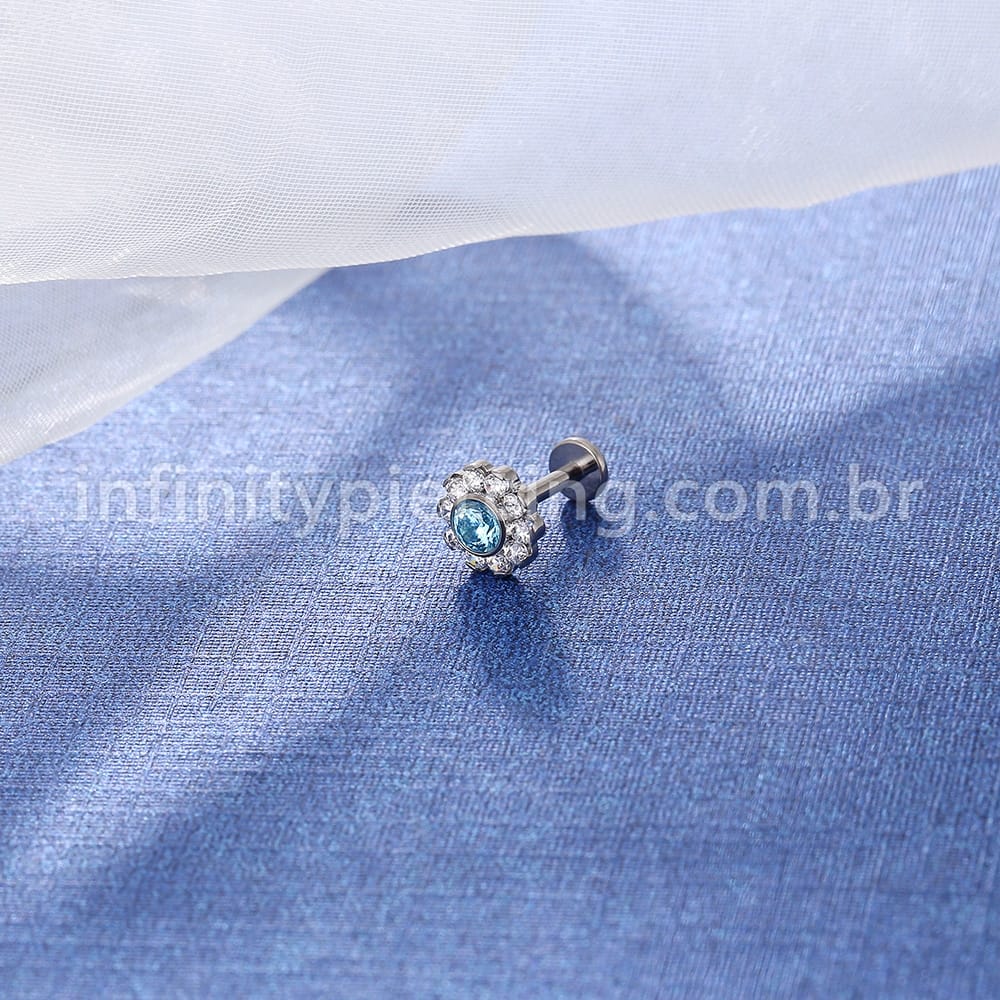 Piercing Labret Titânio Flor Zircônia Cravejada