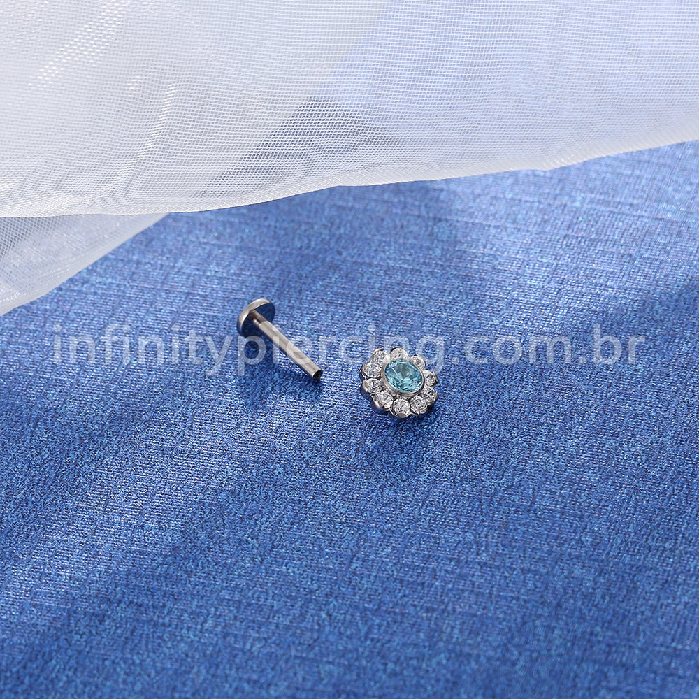 Piercing Labret Titânio Flor Zircônia Cravejada