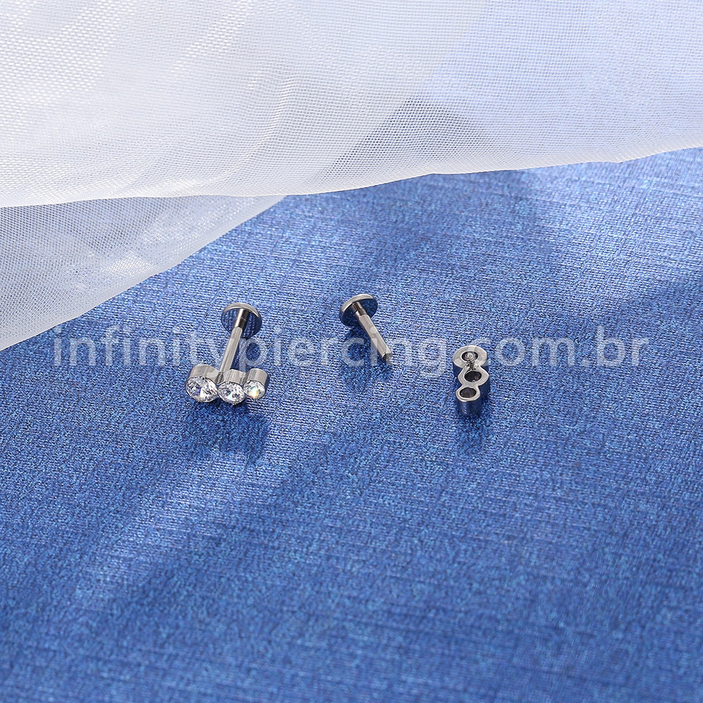 Piercing Labret Titânio Zircônia Cravejada