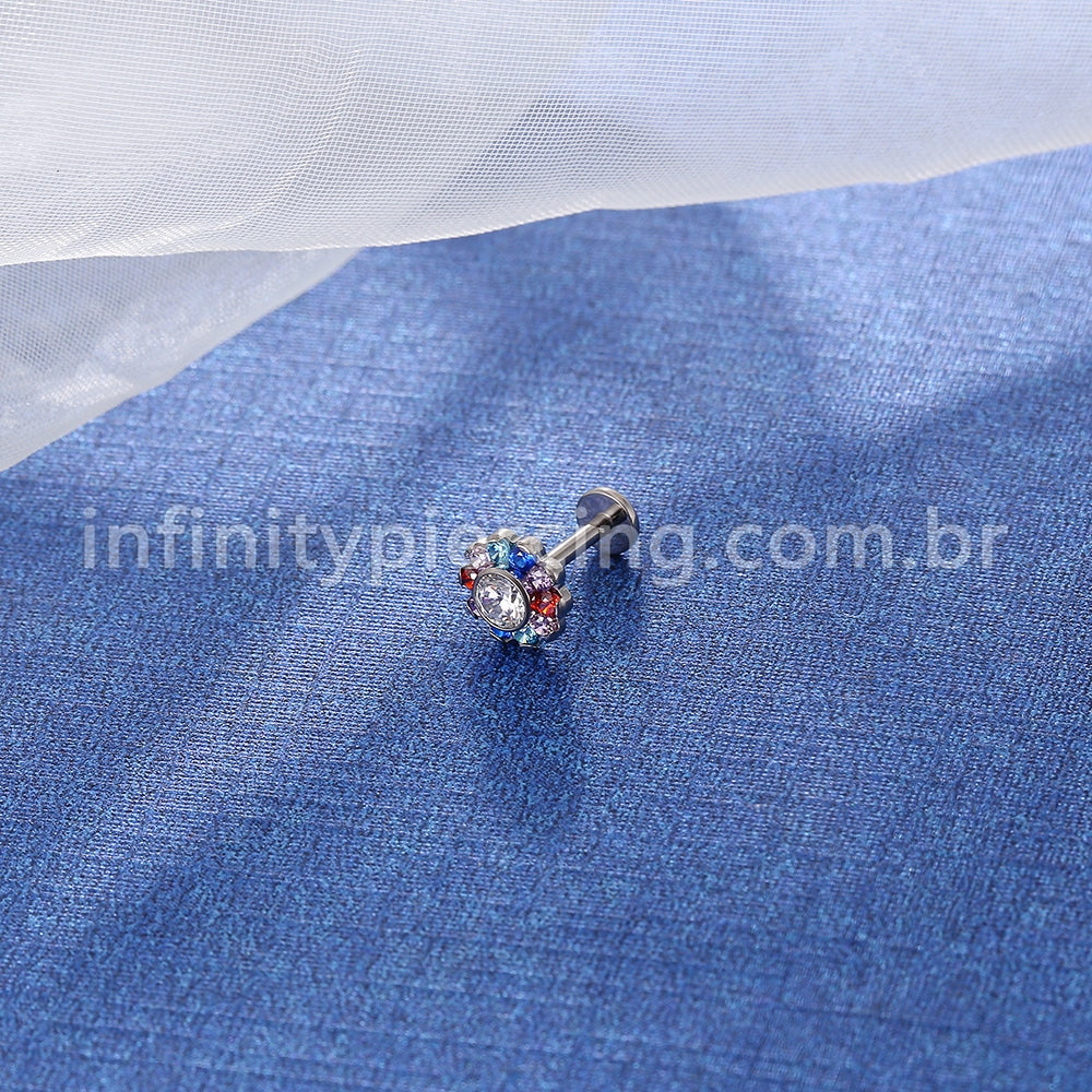 Piercing Labret Titânio Flor Zircônia Cravejada