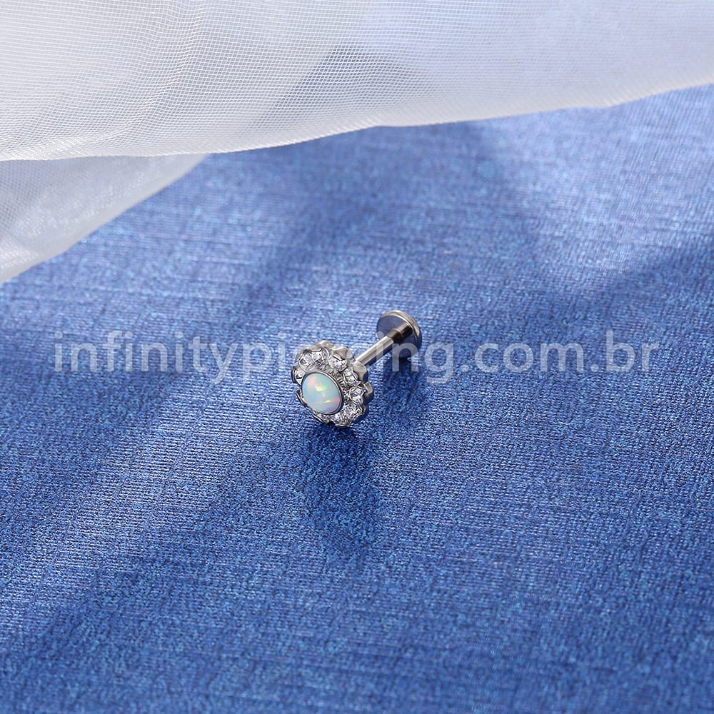 Piercing Labret Titânio Flor Zircônia Cravejada